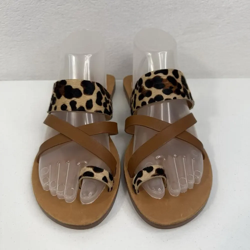 Antonio Melani Sz 8 Larandie Sandals Leather Animal Print Summer Resort Vacation